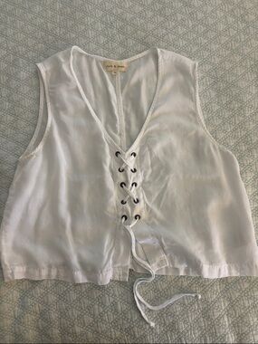 cloth & stone White Lace-Up V-Neck Tank